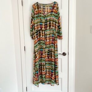 Multicoloured Kimono Sheer Cover Up Dress Medium/Large